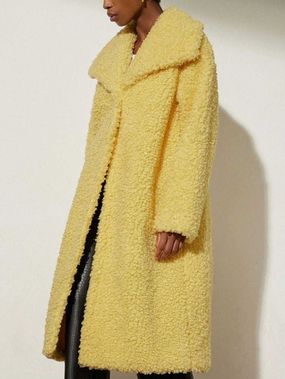 Yellow Casual Women's Faux Fur Coats - Picture 4 of 7